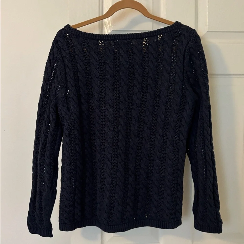 Lands' End Women's Navy Cable Knit Sweater - Picture 3 of 3